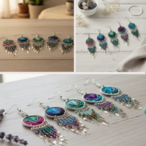 Round SRD Style Earring With Long Bead - Assorted Colors  (SRD-LB-EAR)