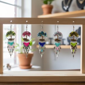 Acrylic Tree Of Life Earrings With Long Beads (TOL-AC-LB-EAR)