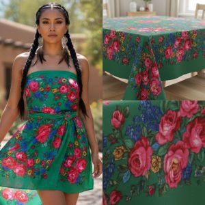 60" x 60" Metallic Kokum Floral Acrylic Fiber Scarf (CD-Scarf-1-60 Metallic Green)