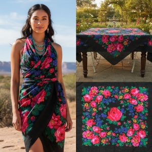 60" x 60" Non-Metallic Kokum Floral Scarf (CD-Scarf-1-60 Non-Metallic Black)