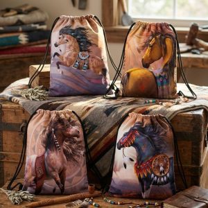 Printed Drawstring Bag - Laurie Prindle War Ponies (2010-WAR PONIES)