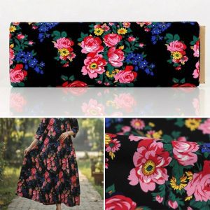 Kokum Flower Cotton Fabric Bolt- Black (2900)