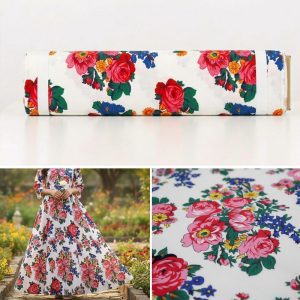 Kokum Flower Cotton Fabric Bolt - White (2900)