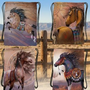 Printed Drawstring Bag - Laurie Prindle War Ponies (2010-WAR PONIES)