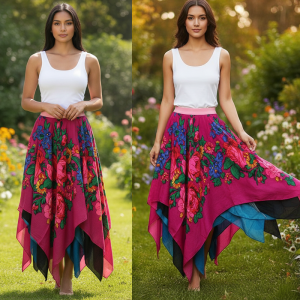 Ladies Kokum Floral Irregular Shape Floral Art Skirt (Floral 1025)