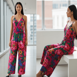 Floral Art Jumpsuit With Spaghetti Straps - (Floral 1026)