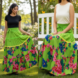 Floral Art High Waist Ribbon Skirt (Floral 1027)