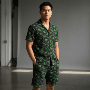 Cannabis Leaf Shirt and Short Set - Black (SHIRT-1018)