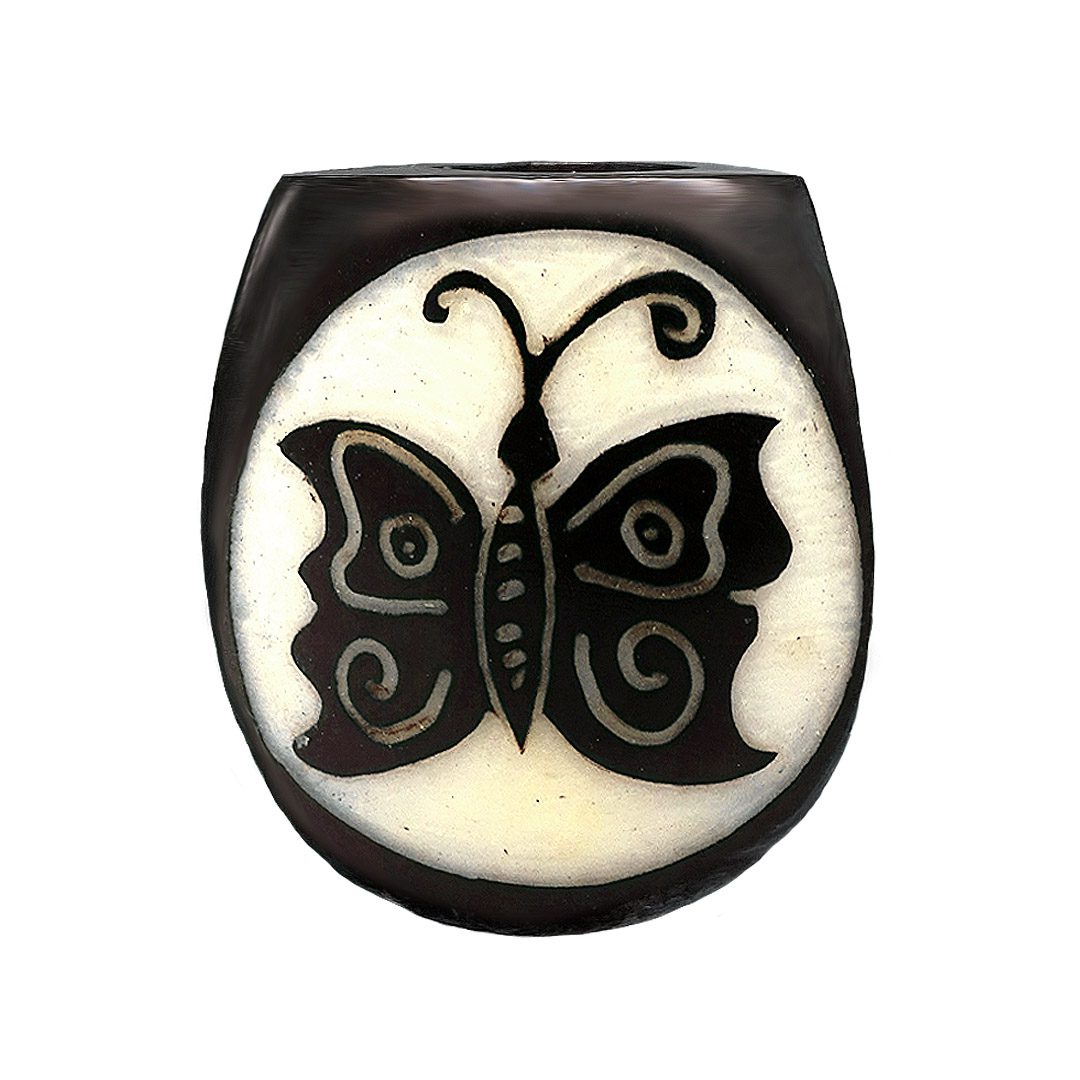 HAND CRAFTED MED. TAGUA PIPE - BUTTERFLY (TG-0104)