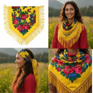 30" x 30" Metallic Kokum Floral Scarf (CD-Scarf-2-30 Yellow)