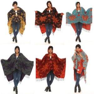 Starburst Design Hooded Poncho – Assorted Colors