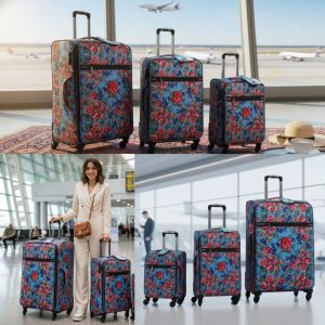 3 Piece Luggage Set Floral Design - Turquoise (Floral 991)