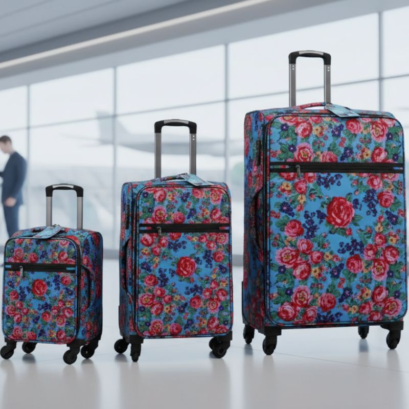 3 Piece Luggage Set Floral Design - Turquoise (Floral 991) - Image 3