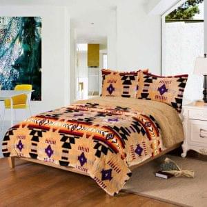 Sherpa Lined Silk Touch 3 Piece Queen Bed Set - Camel (Tan) (0216-1609)