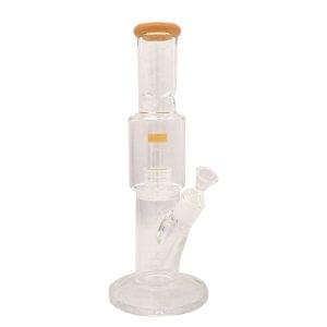 Straight Tube Glass Bong Tire Percolator with Inline Ash Catcher - Jade Yellow (C2245)