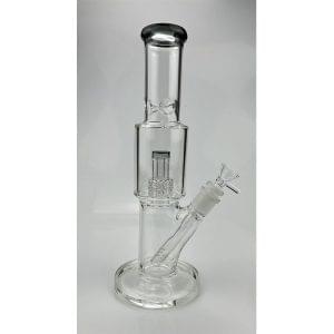 Straight Tube Glass Bong Tire Percolator with Inline Ash Catcher - Charcoal Black (C2245)