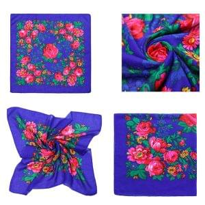 30" x 30" Non Metallic - Kokum Floral Printed Scarf (CD-Scarf-1-30 Non-Metallic Royal Blue)