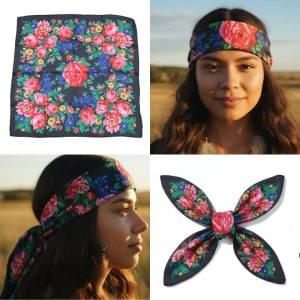30″x 30″ – Kokum Floral Design Silk Touch Scarf – Black (Floral 1017)