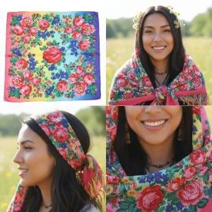 30″x 30″ – Kokum Floral Design Silk Touch Scarf – Fuchsia (Floral 1017)