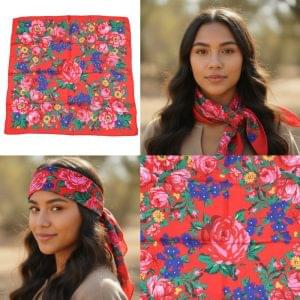 30"x 30" - Kokum Floral Design Silk Touch Scarf - Red (Floral 1017)